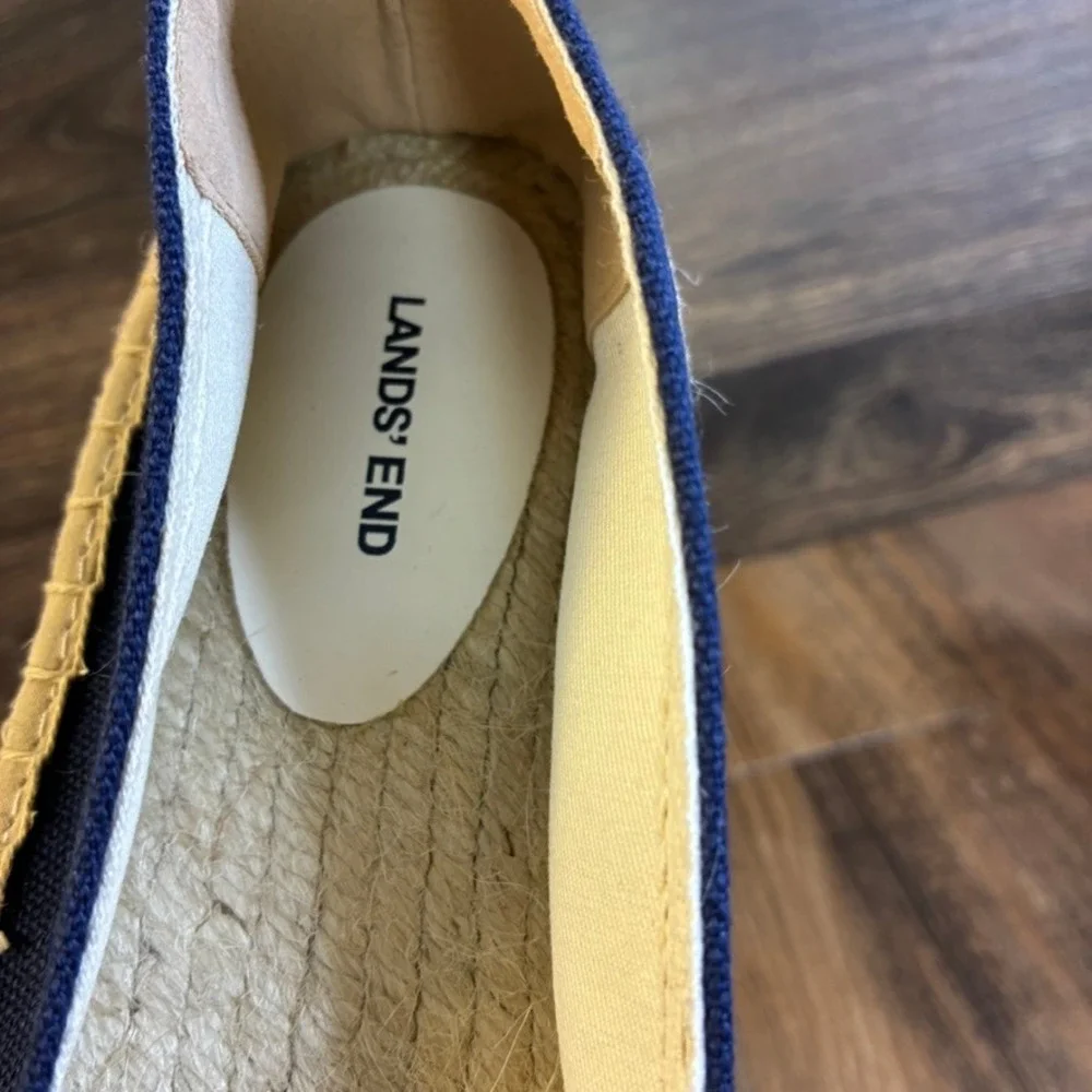 NWOT Lands End Women's Navy Blue Canvas Espadrille Flats Slip On Shoes Sz 11 M
